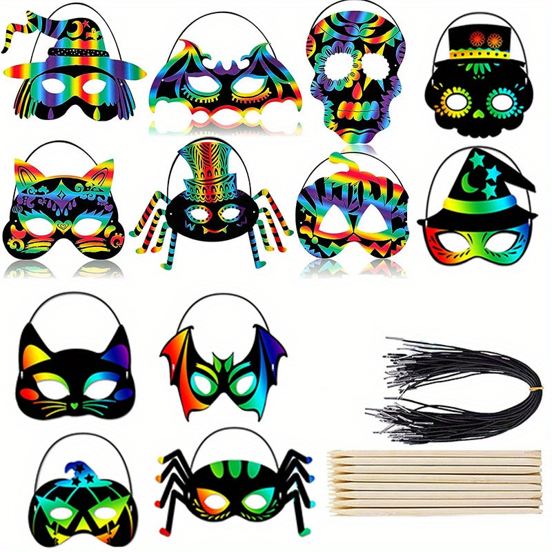  Halloween Scratch Paper Facemasks Rainbow Scratch