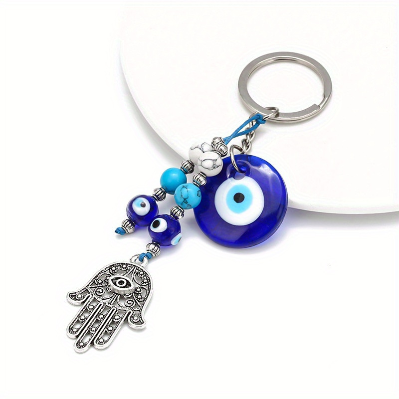 Evil Eye Hand Keychain Fortune Alloy Key Chain Ring Purse Bag Backpack Charm Earbud Case Cover Accessories Women Men Gift