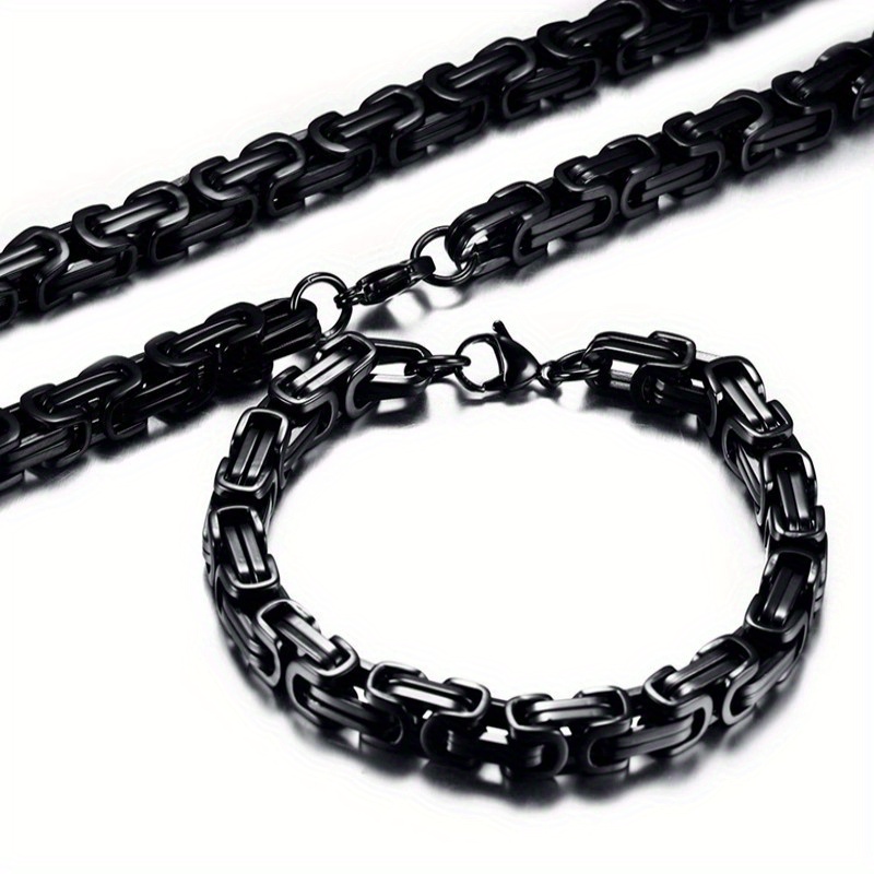 Design Jewelry Korean Version Hip-hop 6mm V-shaped Byzantine Chain Men's Necklace Necklace Bracelet Set
