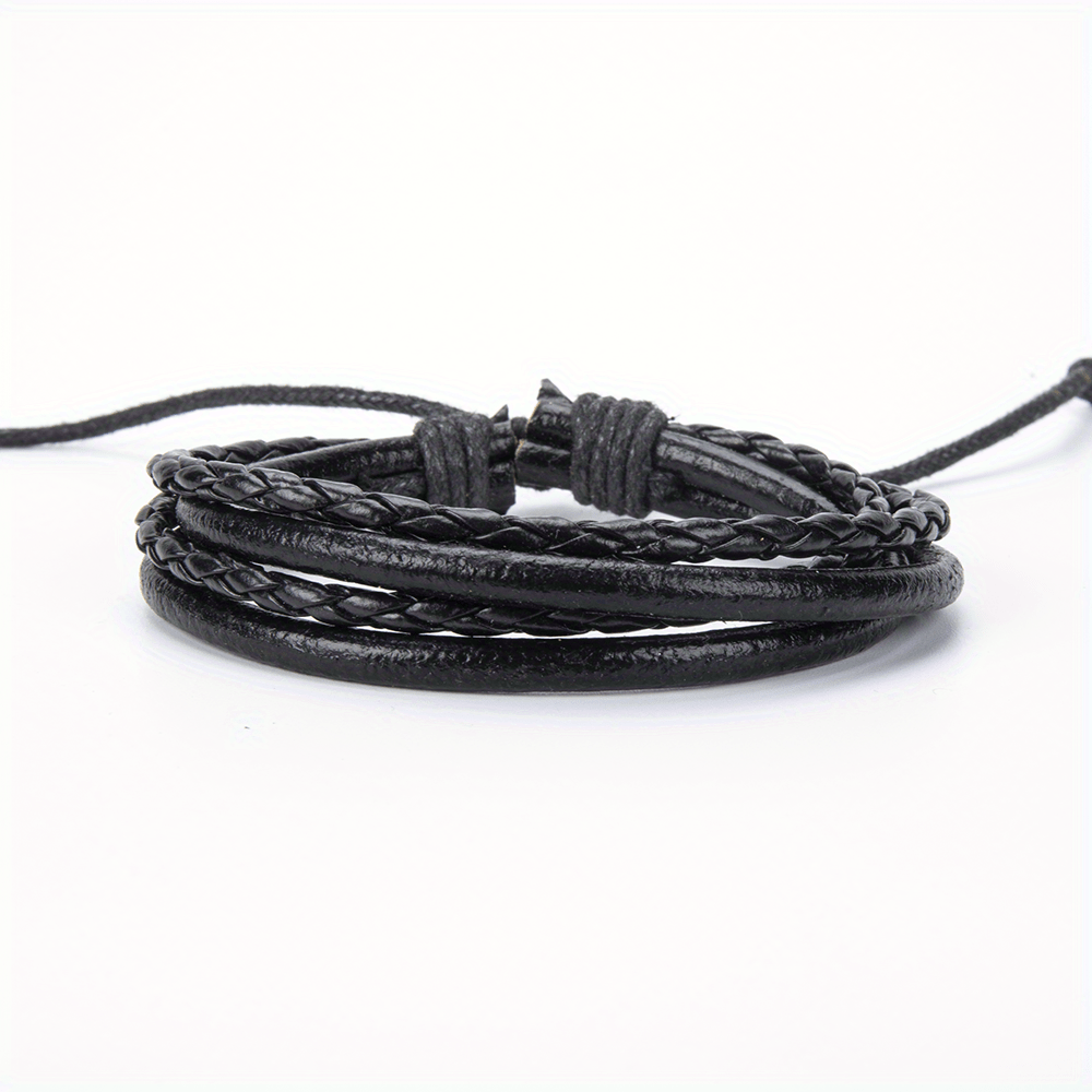 1pc Wax Rope, Handmade Braided Pu Leather Bracelet, Suitable For Men Women Daily Wear