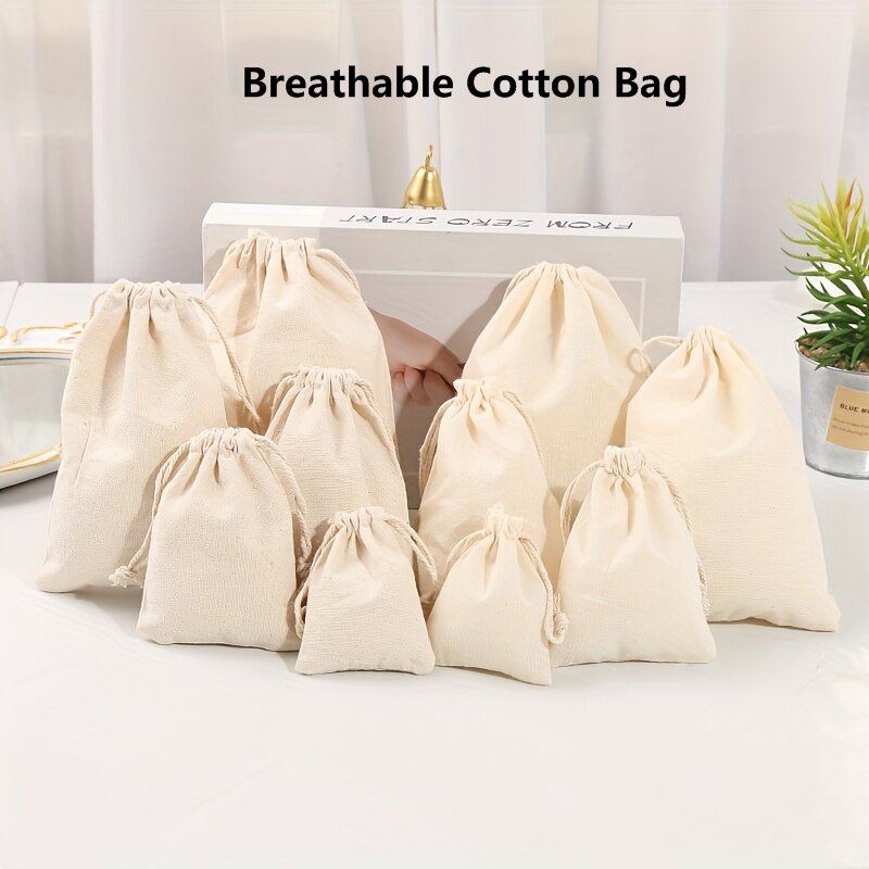 Bolsas mini en blanco 100% tela de algodón con cordón, bolsa de  almacenamiento de 4 tamaños de color sólido para fiesta de cumpleaños,  boda, bolsa de