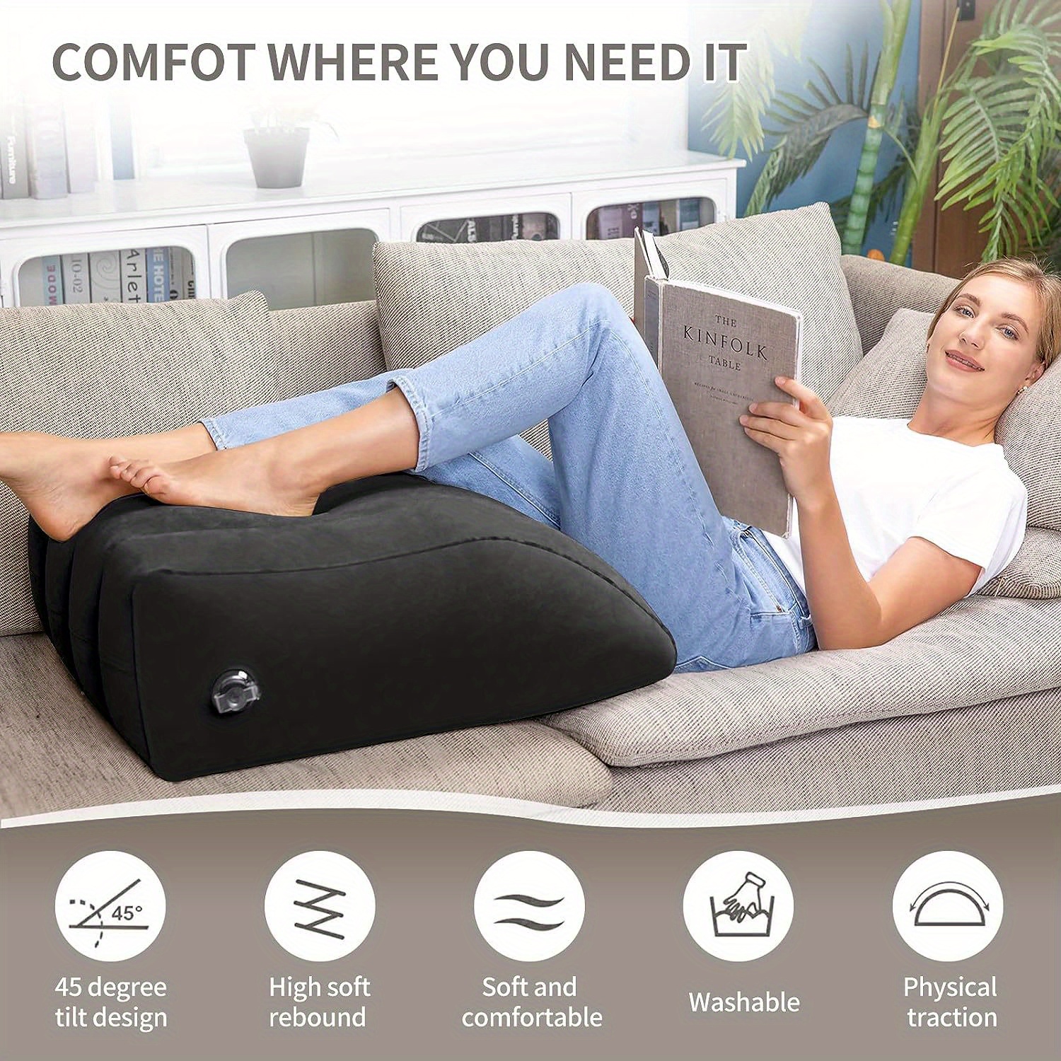 1pc Blue Inflatable Travel Wedge Pillow with Multiple Functions - Suitable  as a Body Positioner Pillow, Lumbar Support Pillow, Yoga Pillow, Leg  Elevation Pillow and Versatile Travel Companion with a Triangular Air