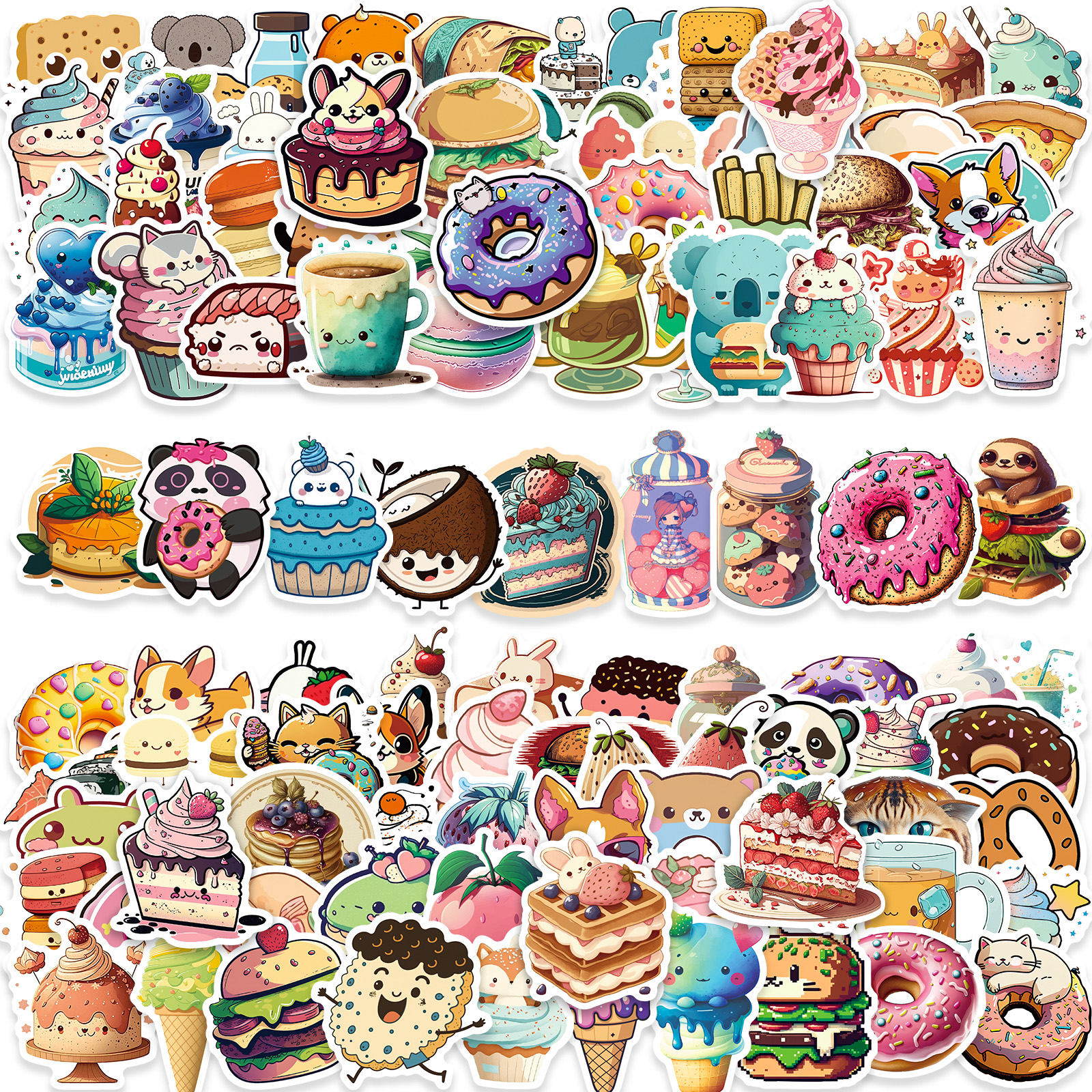 500Pcs Tasty Food Stickers, Cute Cartoon Decals Rolls Self Adhesive Seals  For Scrapbooking Cards Envelopes Handmade， Gifts For Kids Teens Adults Party