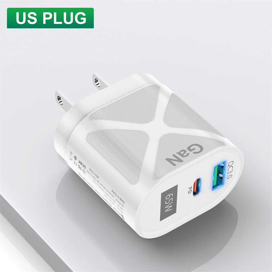 USLION 65W GaN USB C Chargeur Charge Rapide Cor¿¿e EU US Plug PD