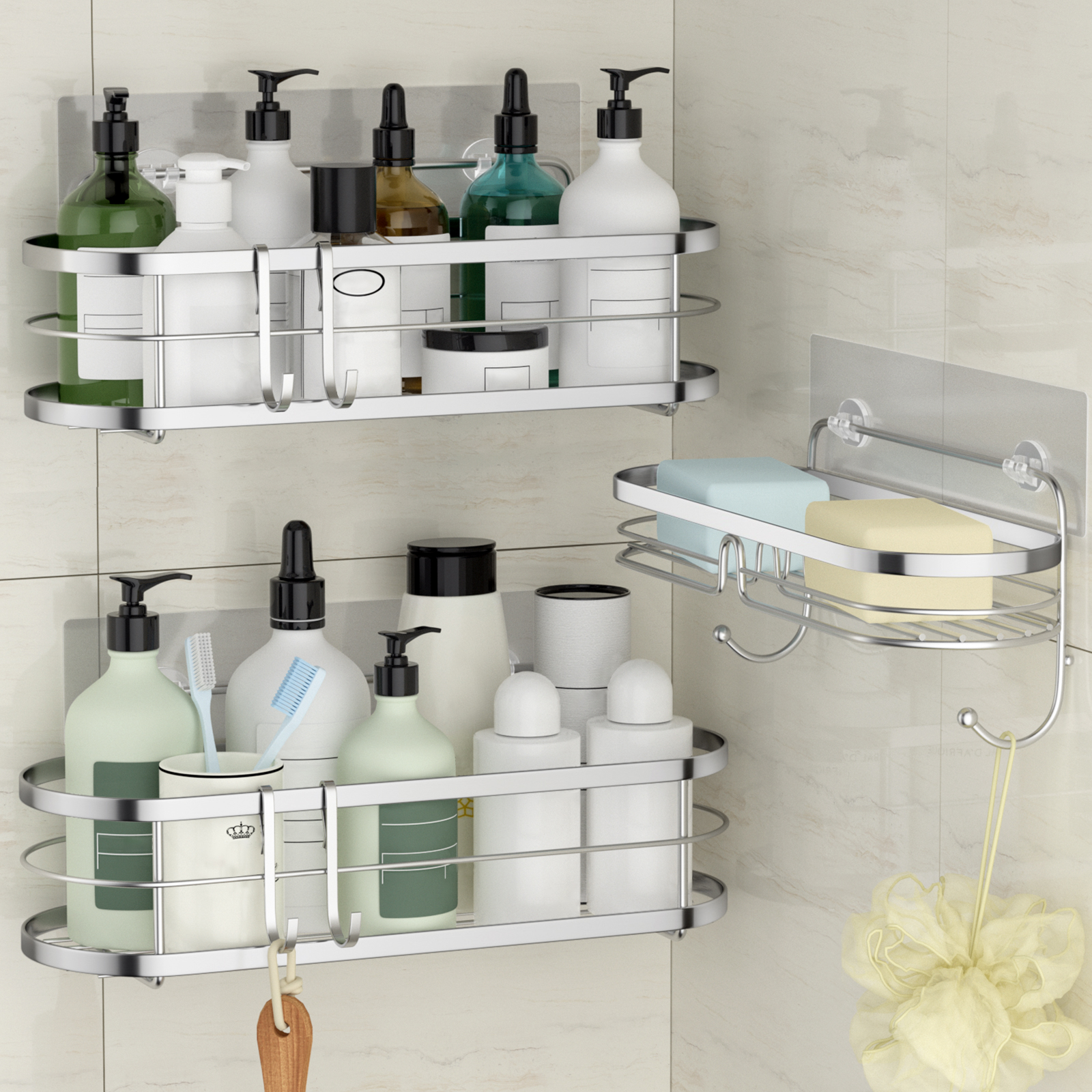 stusgo Shower Shelf for Bathroom, Adhesive Shower Caddy with Soap Dish  Holder with Hooks, No Drilling Shower Shelves Bathroom Shower Storage