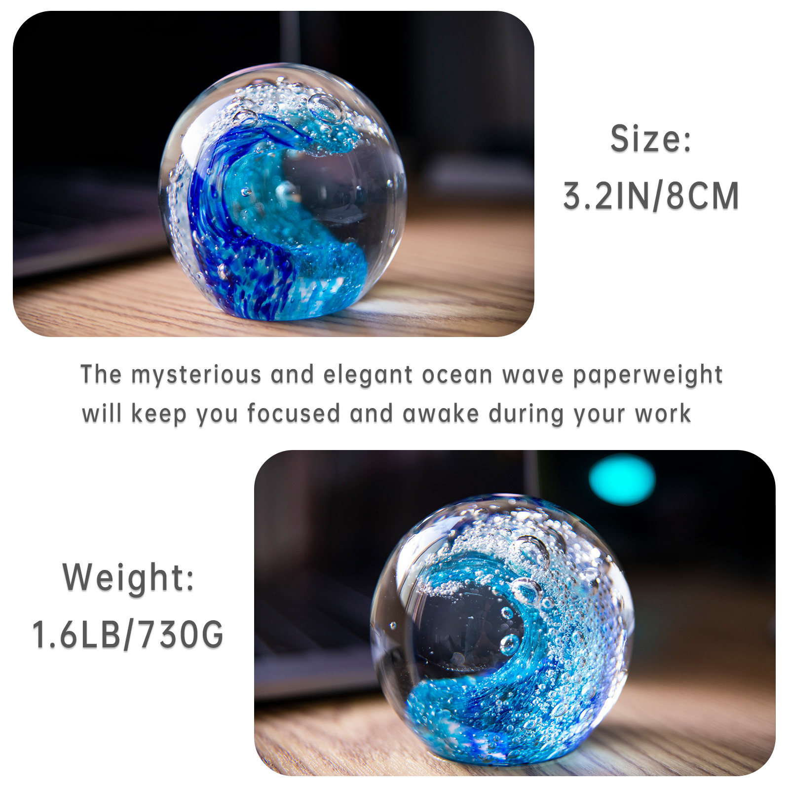 Hand blown Sea Waves Bubble Glass Paperweight (exquisite - Temu