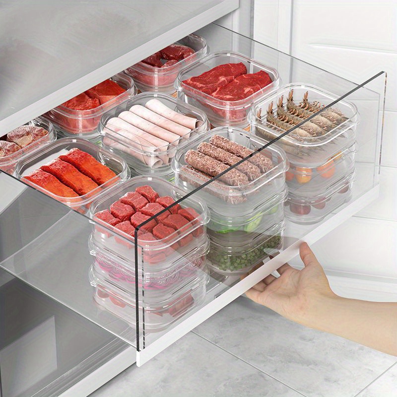 1pc Refrigerator Freezer Storage Container, , Seal Preservation, With Grid,  Suitable For Meat, Ice Cream And Other Cold Food