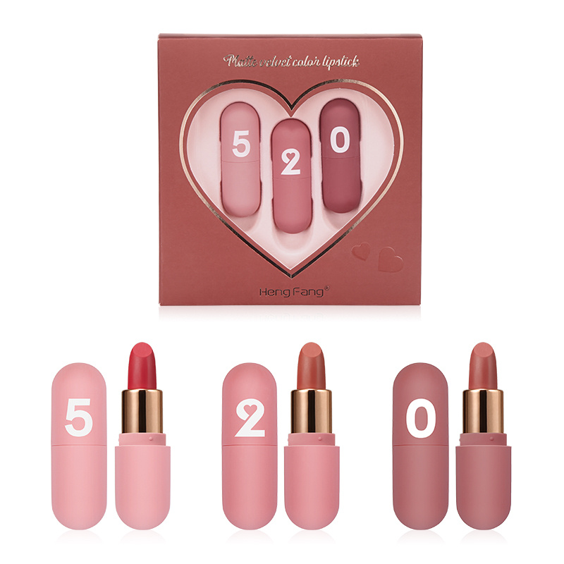 Mini Capsule 520 Velvet Lipstick 3 Pcs Set Matte Misty Valentine's Day  Sweet Gift Box For Women Girlfriend