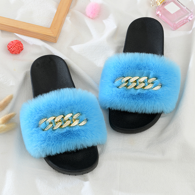 Furry discount blue slides