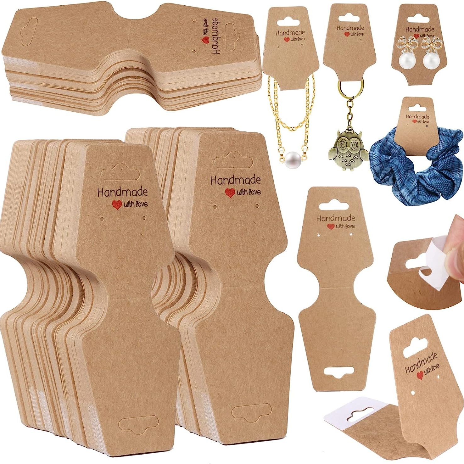 Image of 100pcs Self-adhesive Paper Jewelry Display Cards With Pre-cut Slots & Rounded Corners - High-quality Tags For Necklaces, Keychains, Bracelets - Durable Adhesive Backing For Retail Stores & Ecommerce