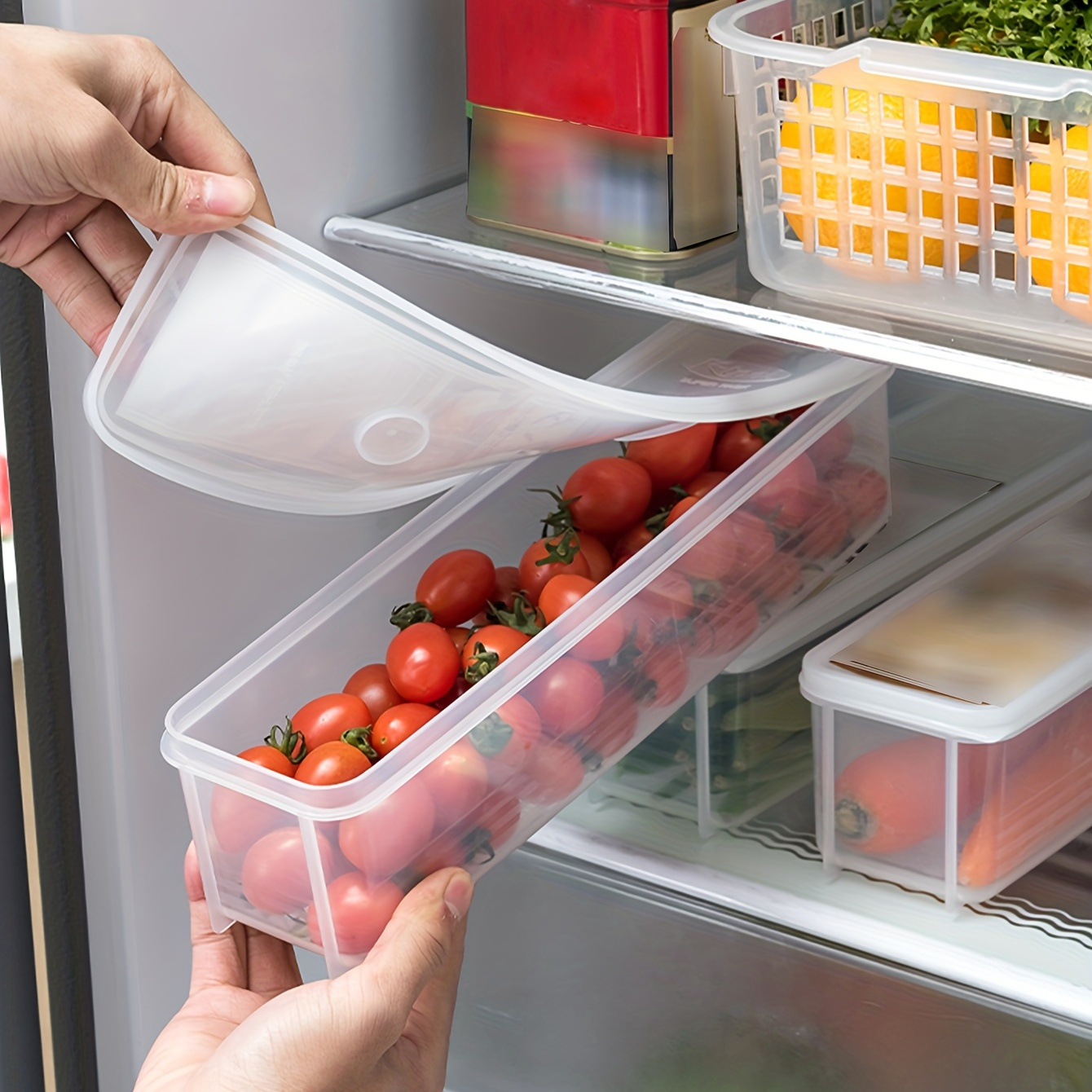 Plastica multistrato Crisper con coperchio Rettangolare Contenitore per  alimenti Scatola di stoccaggio da cucina (colore casuale, 3 scatole + 1  coperchio)