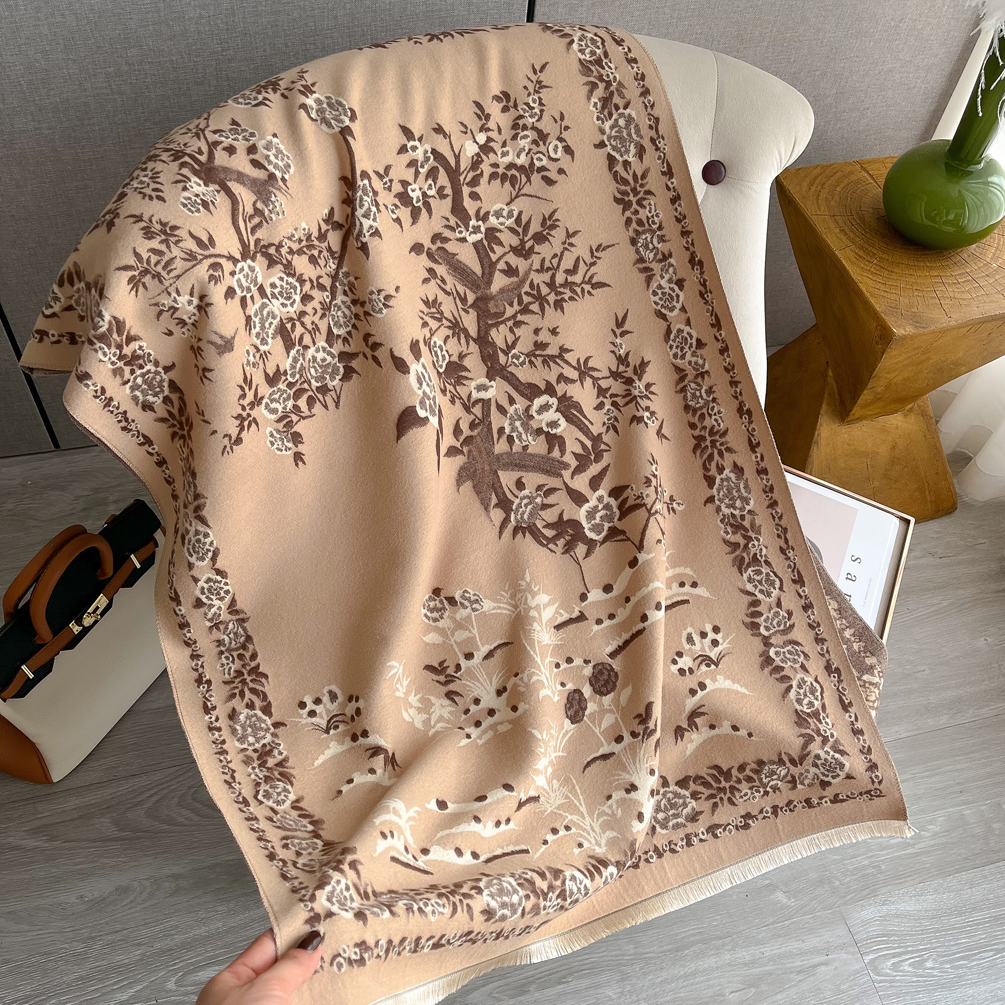 Women's Winter Thick Warm Scarf Imitated Cashmere Plant Print Short Beard  Shawl Air Conditioning Room Warm Shawl - Temu Denmark