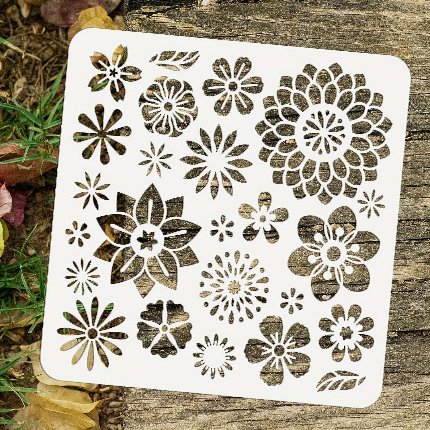 TEMU 1pc Multiple Flowers Stencil 11.8x11.8inch Reusable Flower Leaf Drawing Stencil Diy Craft Wildflowers Painting Template Plants Stencil For