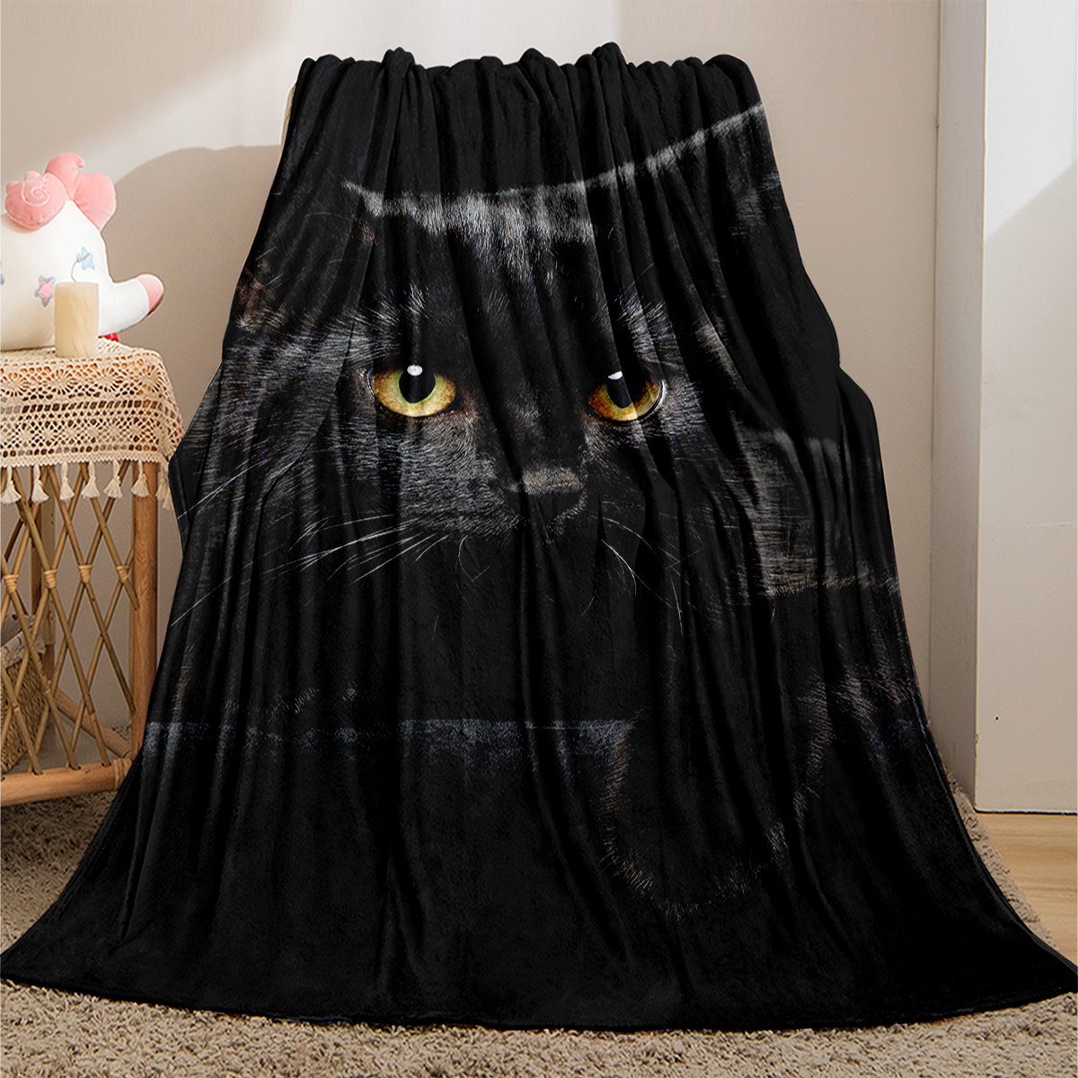 1pc black cat printing flannel blanket gift throw blanket for adults lightweight soft and comfortable throw blanket for bed couch gift camping and travel warm blanket for   for halloween details 2