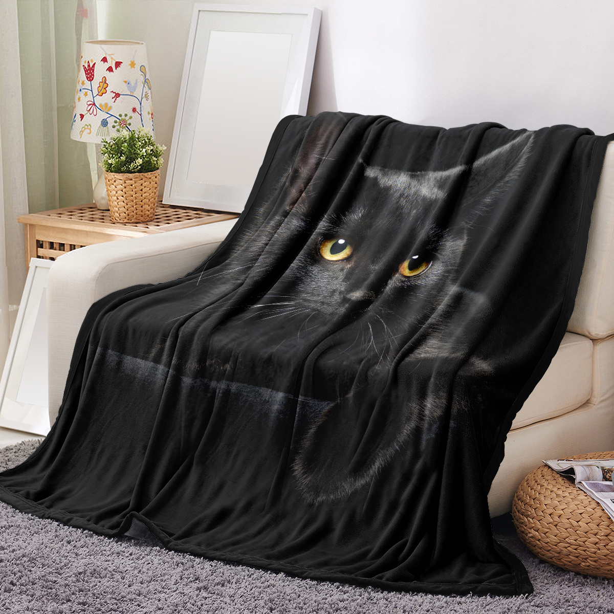 Black Cat Printing Flannel Blanket Gift Throw Blanket Adults - Temu