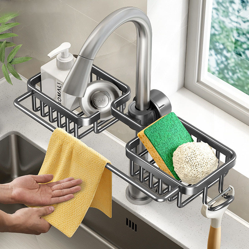 1pc Kitchen Rack Sponge Dishwashing Scouring Pad Drain Basket, Space  Aluminum Kitchen Faucet Sponge Holder, Hanging Faucet Drain Rack For  Sponge, Brus