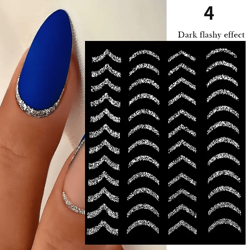 1 Sheet 3d Nail Decals Stickers Stripe Line Charms Tips Transfer Nail Art Manicure Decoration Silvery Reflective Glitter Stickers