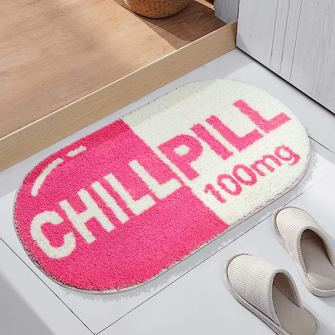 New Domi Chill Pill Bath Mat - 32x16 Inches Funny Bathroom Rug, Small