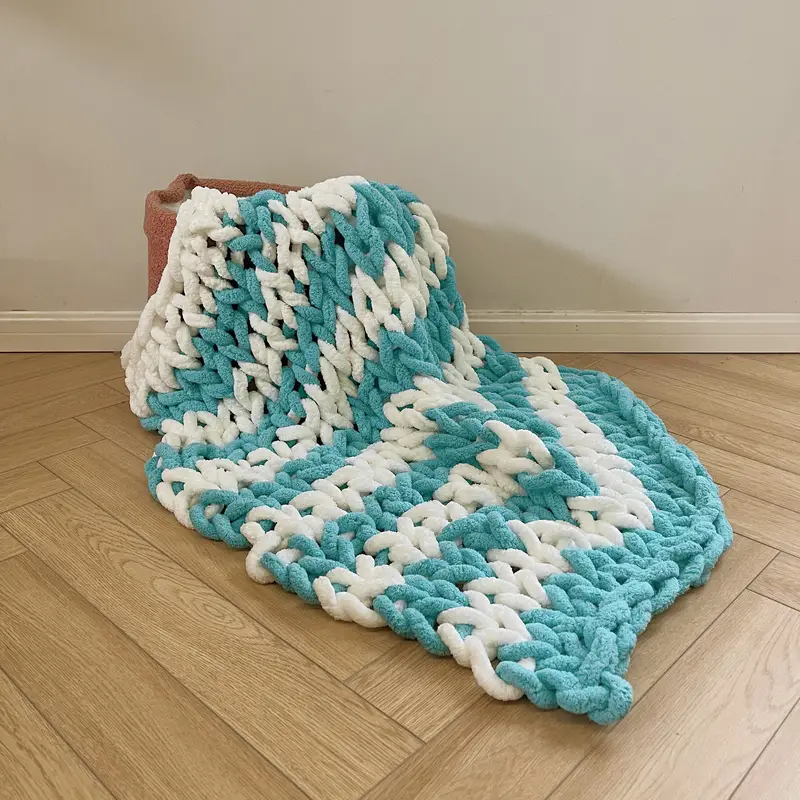 Striped Handmade Thick Yarn Blanket Tightly Cable - Temu