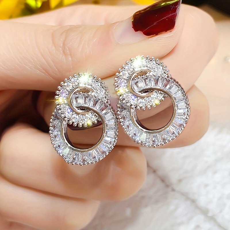 TEMU New Exquisite Round Cute Bling Synthetic Zirconia Stud Earrings For Women Fashion Jewelry