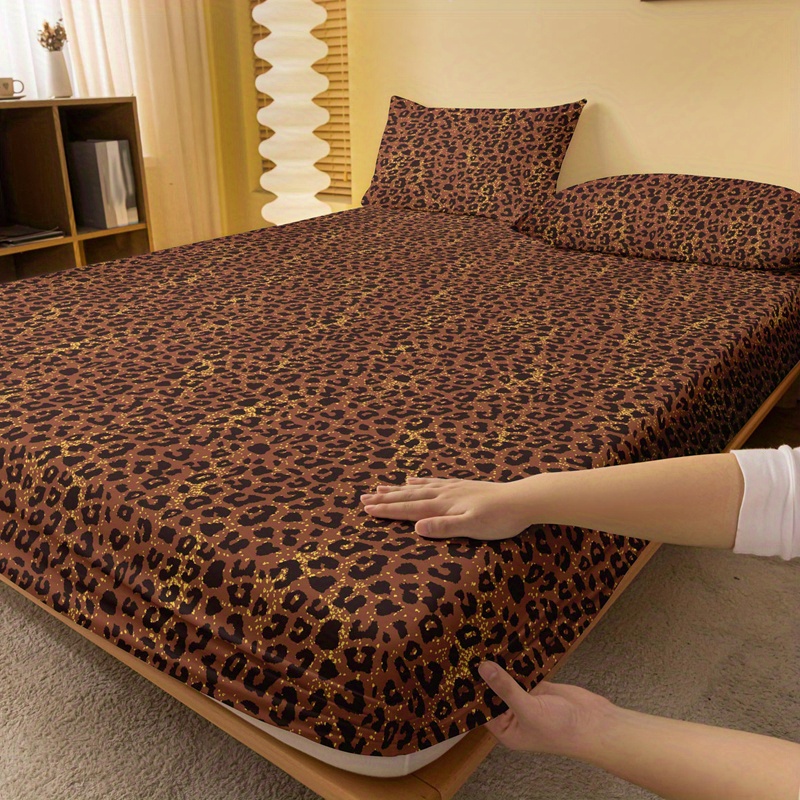 1pc fitted sheet leopard pattern printed bedding brushed soft comfortable breathable fitted sheet for bedroom   fitted bed sheet only details 1