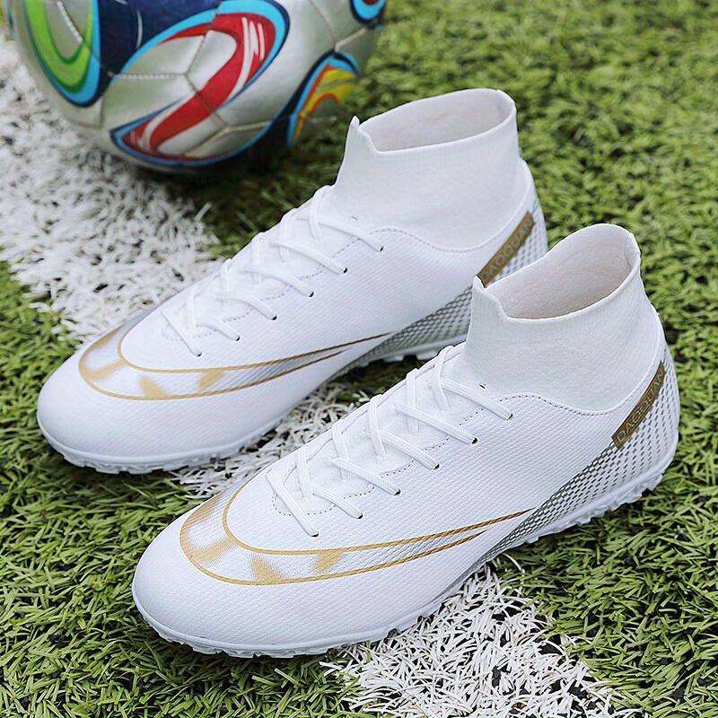 Botas de fútbol Zapatos de fútbol Turf Hightop AG para hombre-Blanco. –