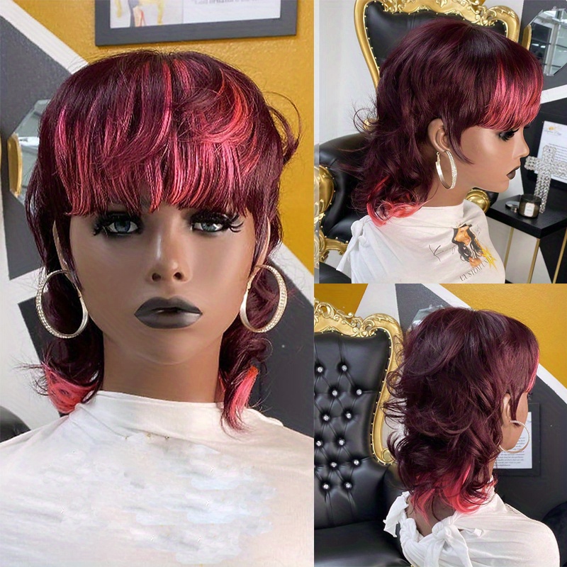 Human Hair Pixie Cut Wigs Women Mullet Wig 99j Color Temu