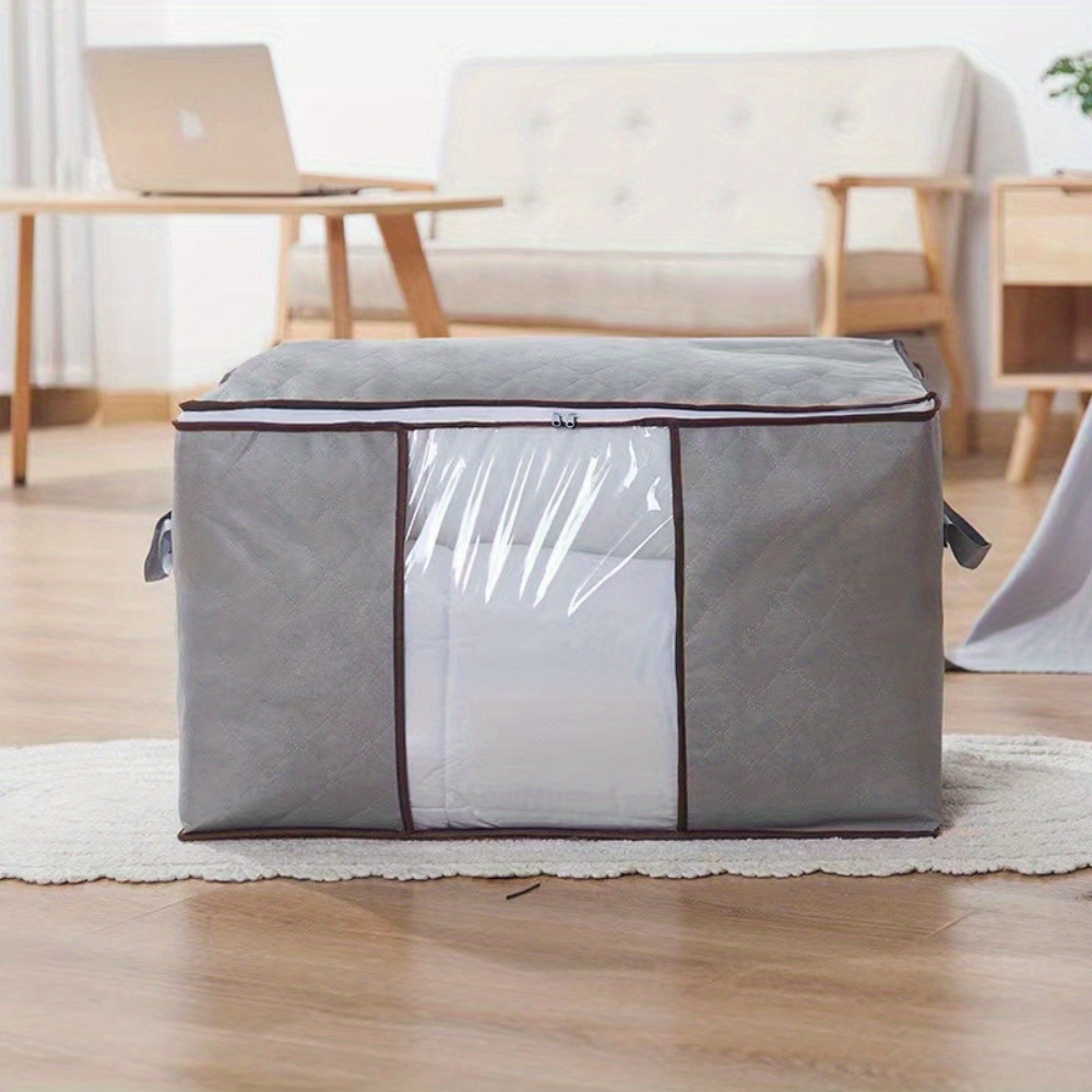 Large Capacity Clothes Storage Bag, Organizer With Reinforced Handle, Thick  Fabric For Comforters, Blankets, Bedding, Foldable With Sturdy Zipper,  Clear Window, Grey - Temu
