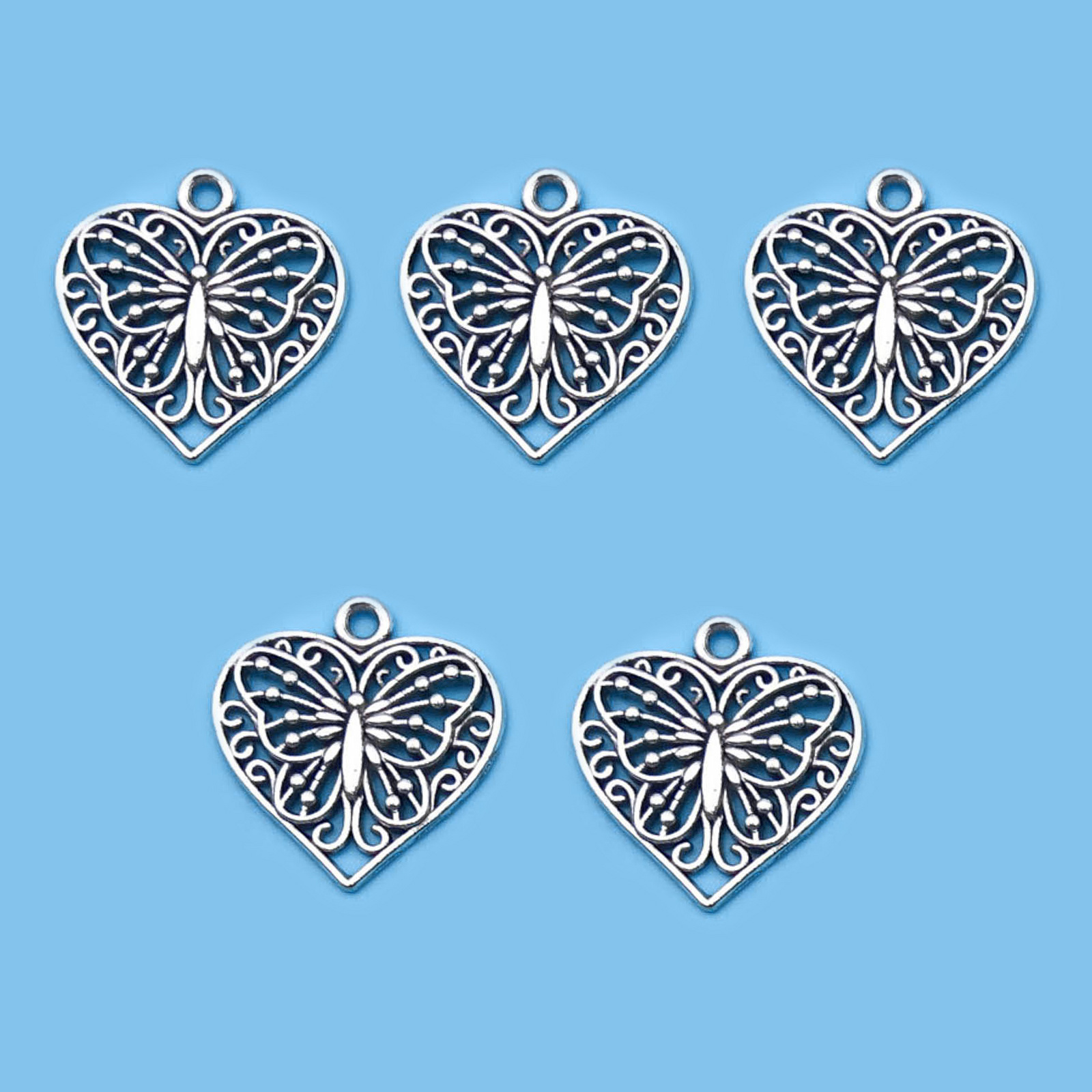 5 Tibetan Silver Heart Charms With Boy Silver Heart Pendant For