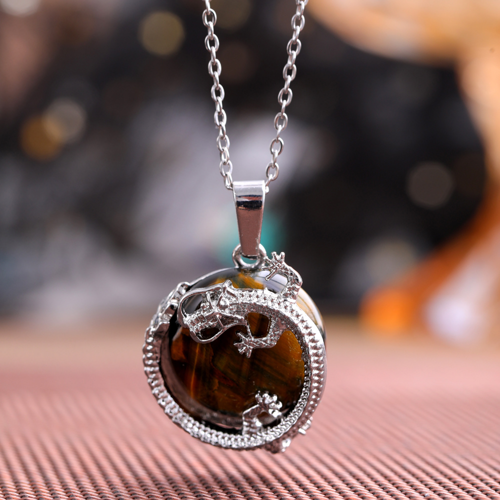 1pc Multicolor Natural Stone Crystal, Dragon Shaped Dragon Ball Pendant Necklace, Amethyst Crystal Jewelry Gift,Temu