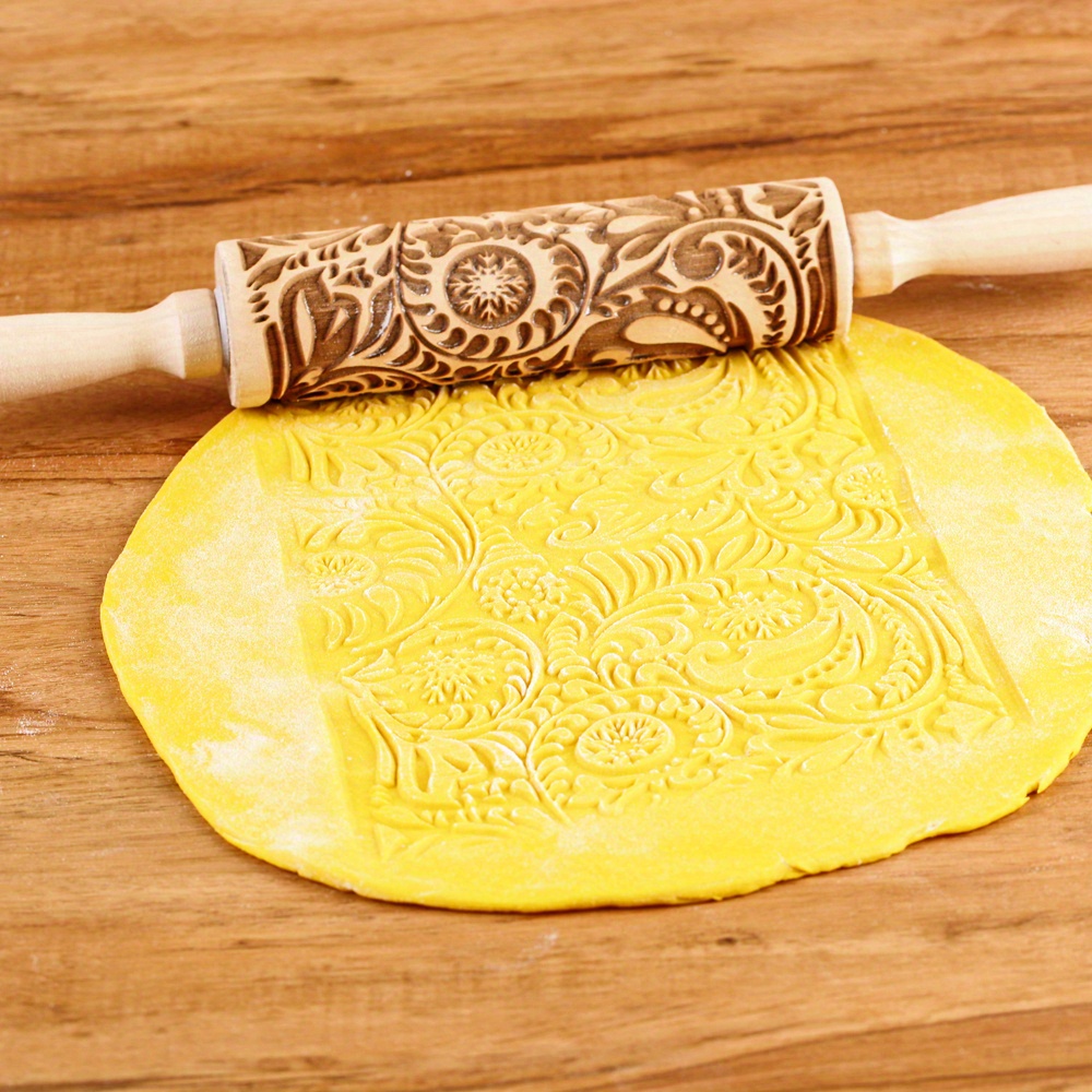 Dandelion Embossed Rolling Pin Pottery Clay Stamp Engraved Rolling Pin  Springerle Cookie Mold Textured Rolling Pin Patterned Roller Pastry 