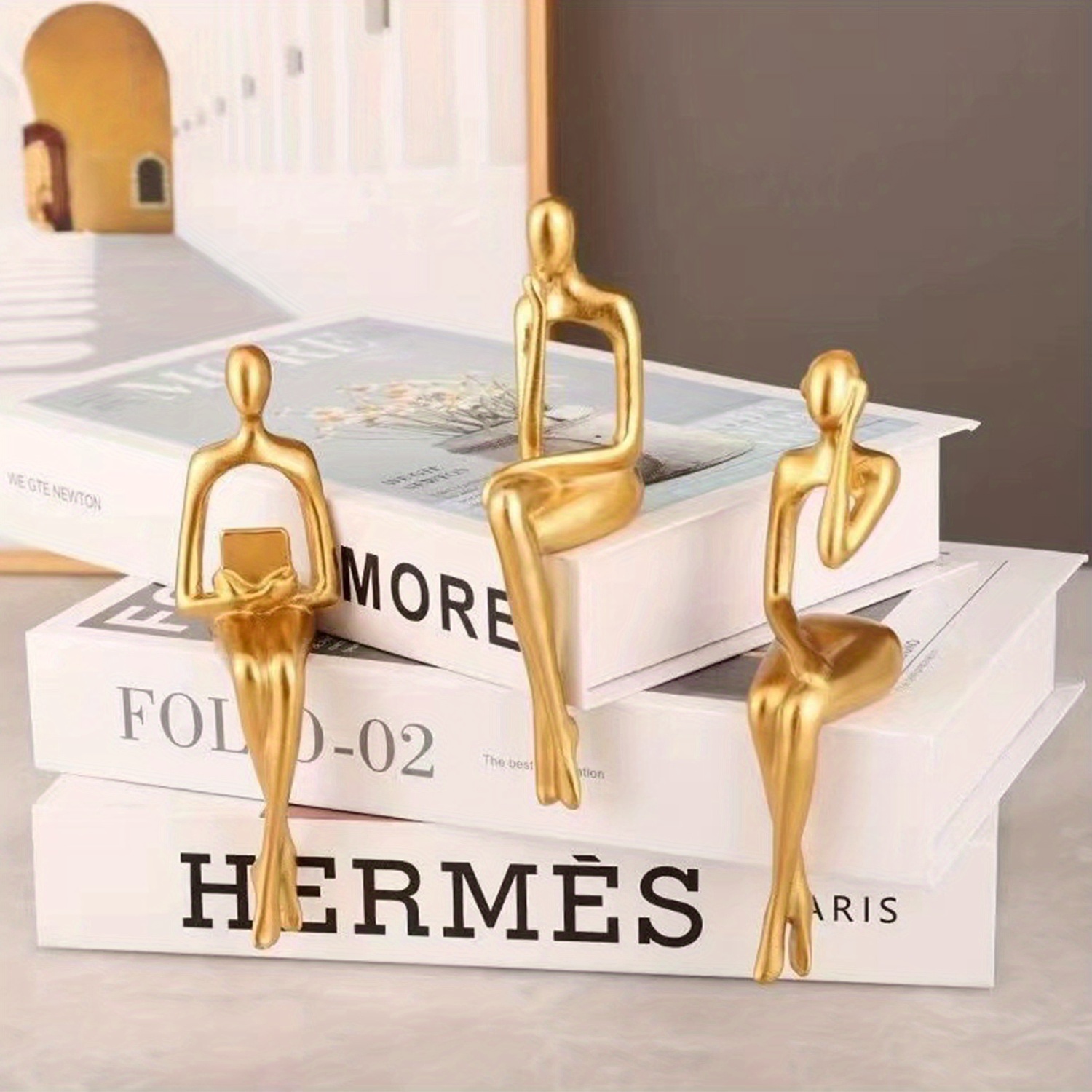 Golden Abstract Sitting Sculpture Home Accents Thinker Temu