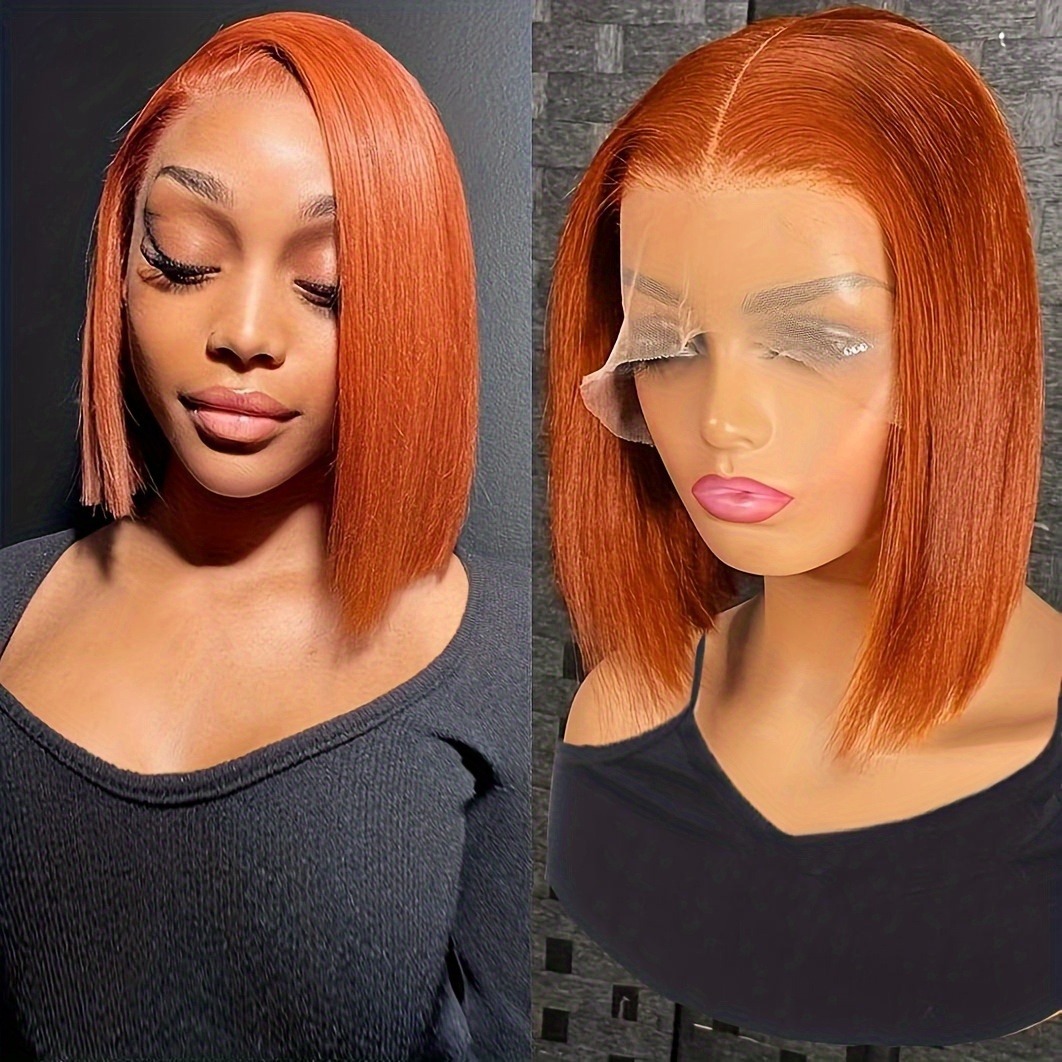 180 13x4 Human Hair Wig Ginger Bob Wig Human Hair Temu 