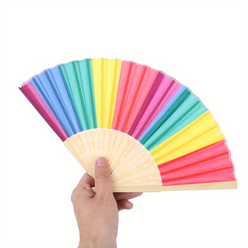 Fan, Folding Hand-held Fan, Bamboo Rainbow Folding Fan Dance Sample Fan ...