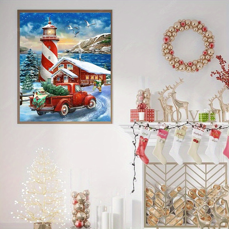 RUIHA Christmas Diamond Painting Kits,Winter Diamond Art Kit for Adults,Red  Truck 5D Paint with Diamond Full Drill for Parents-Children