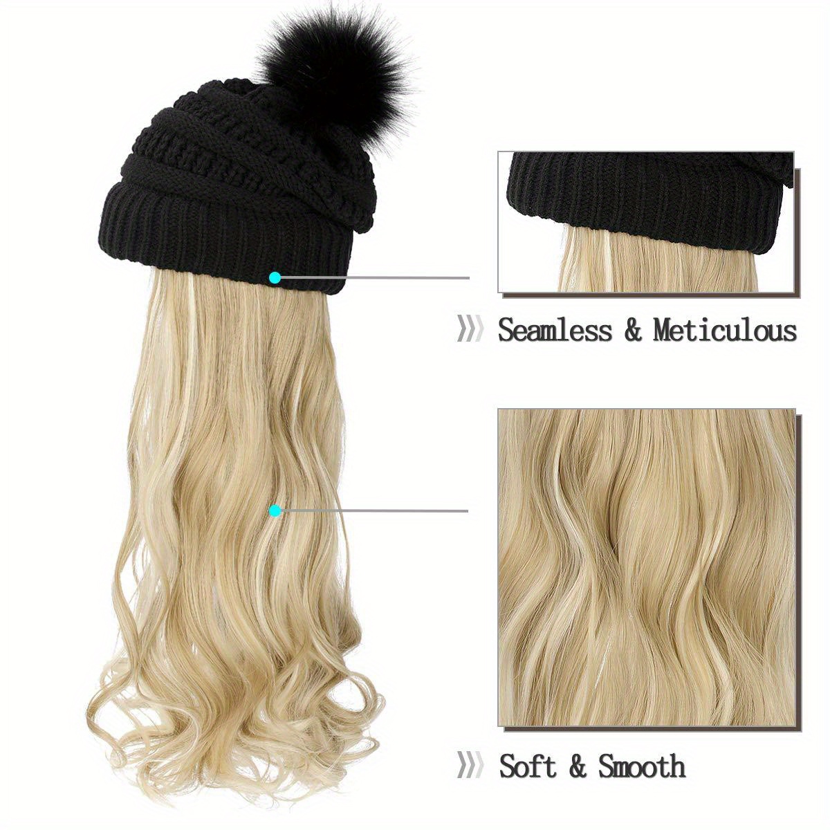 Cute Wavy Hair with Pom poms(Black)