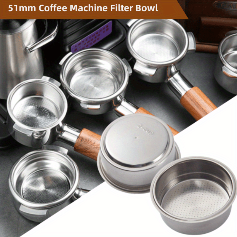 2 cup 51mm double layer presurized stainless steel powder bowl reusable coffee filter basket for portafilter coffee machine double cup 2in details 1