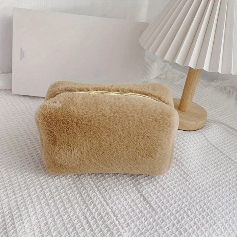 Fluffy Macaron Sweet Makeup Bag Large Capacity Soft Plush Wash Storage Bag