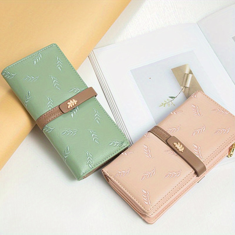 Leaves Embroidery Long Wallet, Clutch Coin Purse, Large Casual Credit Card  Case For Women - Temu