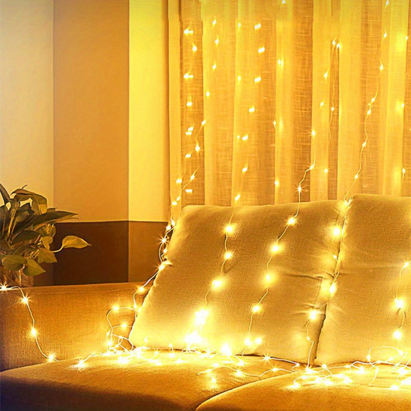 3 * 3M 300LEDs Fenêtre Rideau Guirlandes Lampe Fil De Cuivre USB  Télécommande 8 Modes Avec Crochet pour Chambre Décor lumière blanc chaud