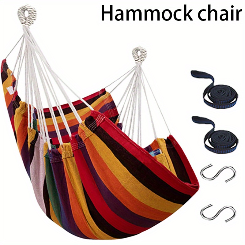 Hammock Chair Hanging Swing Foot Rest Cushions Suspension  Included,collapsible Metal Spreader Bar For Durability Easy Storage Soft  Cotton Woven Hanging Chair Side Pocket - Temu United Arab Emirates