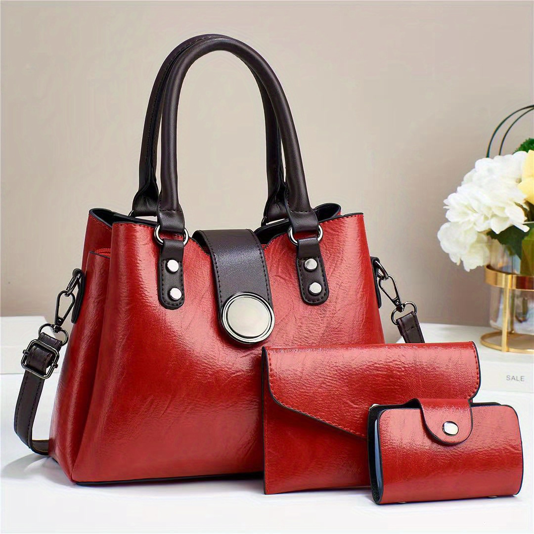 Minimalist Tote Bag Set Luxury Solid Color Handbag Women's - Temu