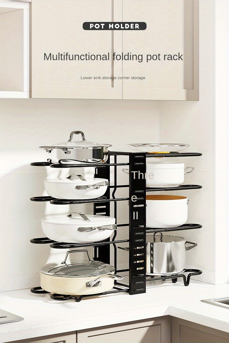 Rotary Storage Rack, Self Adhesive Pot Lid Holder, Pots And Pans Organizer  For Cabinets, Kitchen Folding Wall Mounted Collapsible Punch-free Storage  Rack - Temu