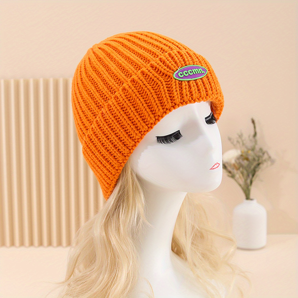Womens Beanies Orange Slouchy Beanie Watch Cap 100% Cotton Slouchy
