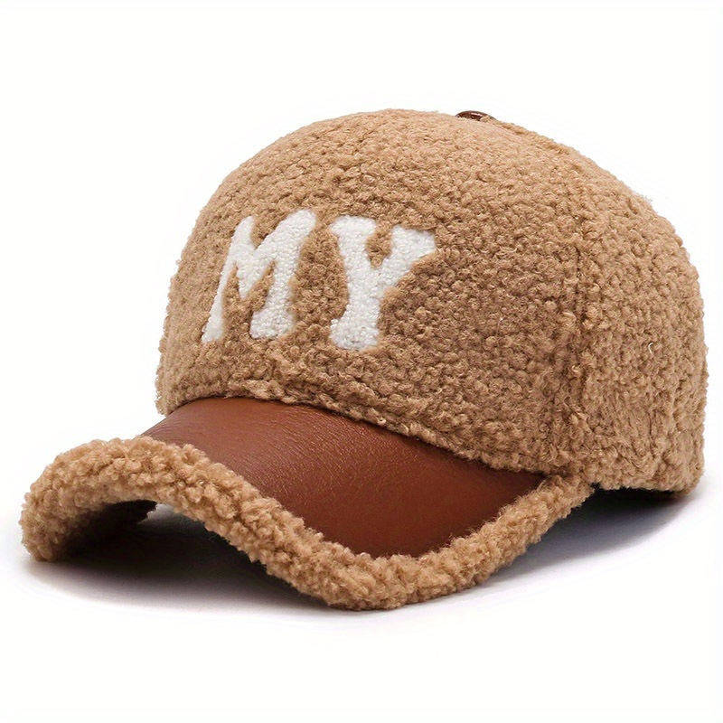 Solid Color Fuzzy Baseball Baseball Hat, Dad Hats Classic Warm Plush Sun Hats Thick Coldproof Adjustable Dad Hat for Women Autumn & Winter,Temu