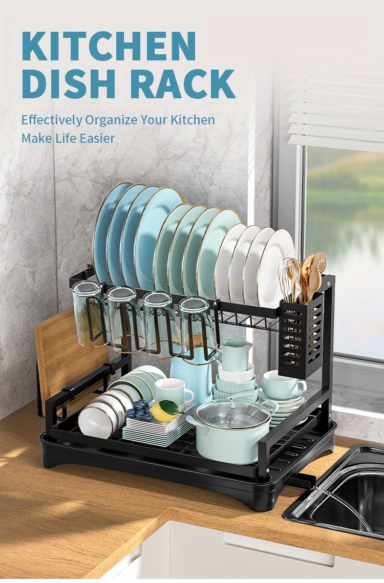 Dish Drying Rack, Dish Rack for Kitchen Counter, Rust-Proof Dish
