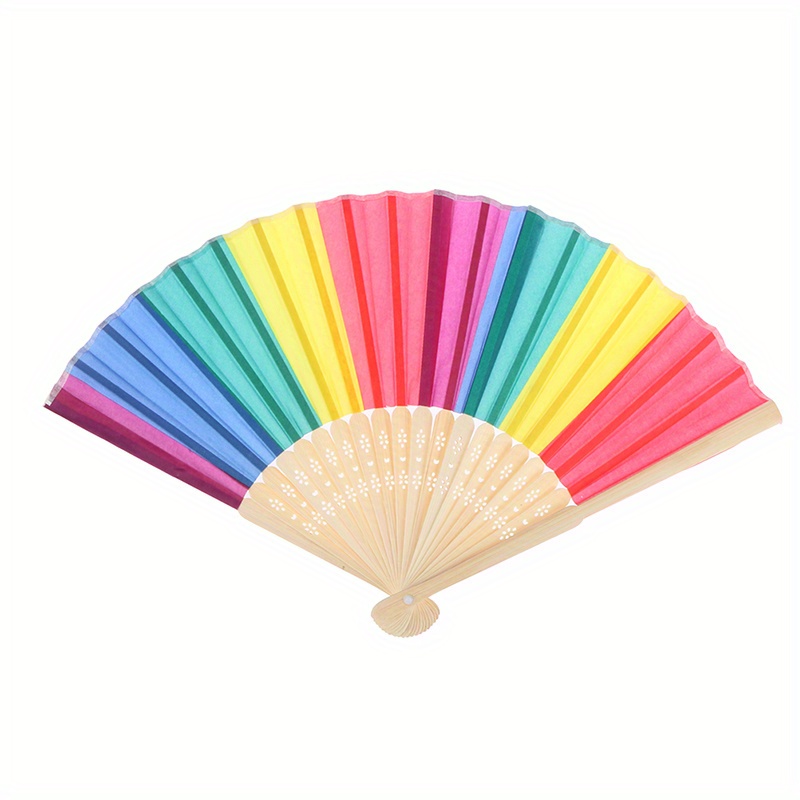 Fan, Folding Hand-held Fan, Bamboo Rainbow Folding Fan Dance Sample Fan 