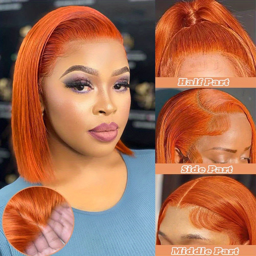 180% 13x4 Human Hair Wig Ginger Bob Wig Human Hair - Temu