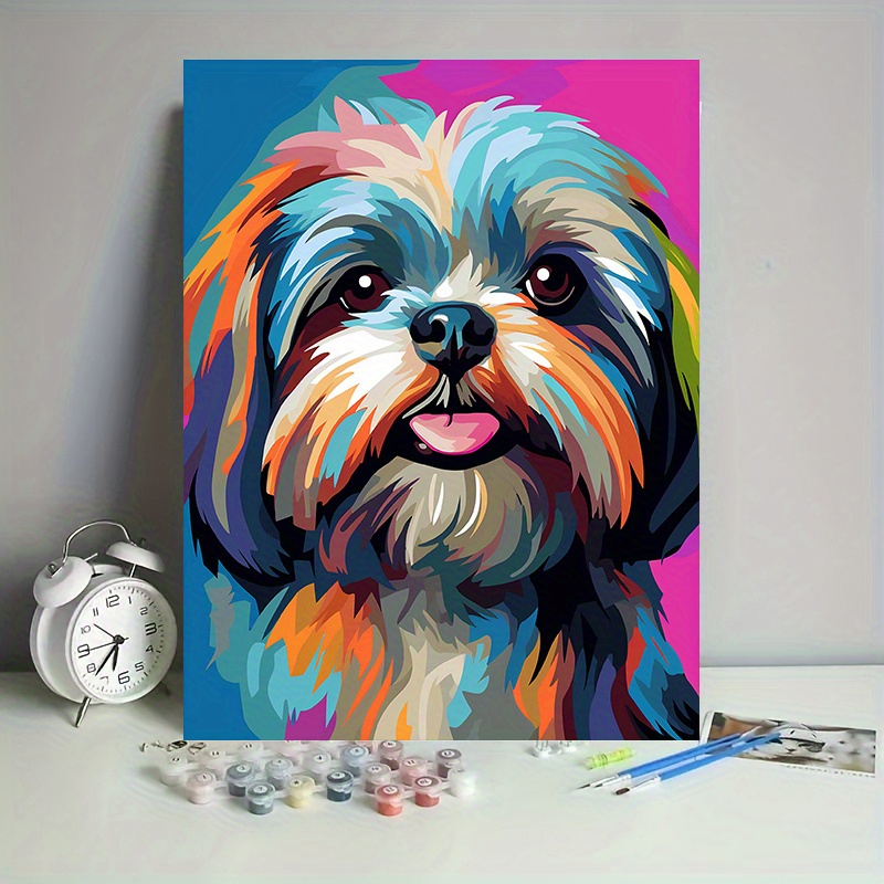 Cuadro pintura al óleo perro multicolor -Cuadros