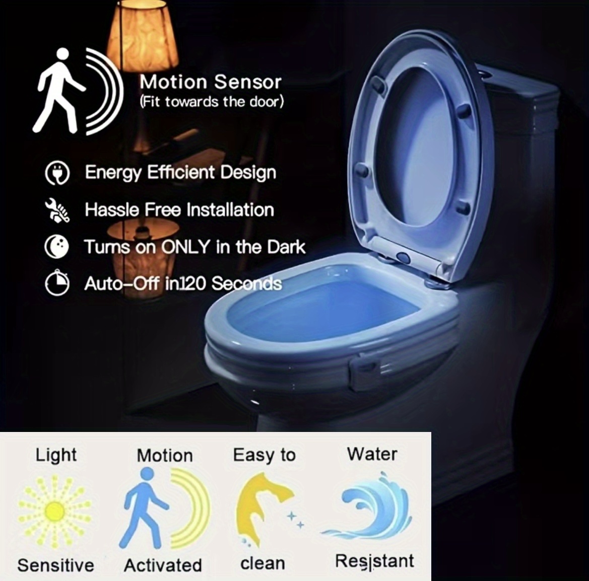 8colors Toilet Light, Human Motion Sensor Night Light, Bathroom  Accessories, Uv Sterilization - Temu